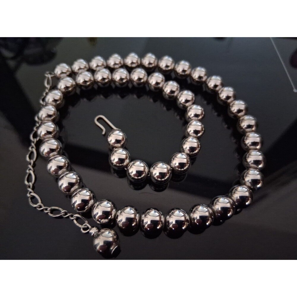 Vintage Silverplated beaded high polish necklace.  Adjustable 15-18"